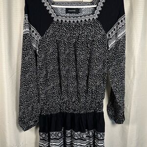 MINKPINK Black and White Geometric Long Sleeve Dress drop waist Size medium